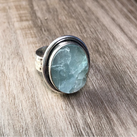 Sterling Raw Aquamarine Ring 7.5 - Picture 6 of 7